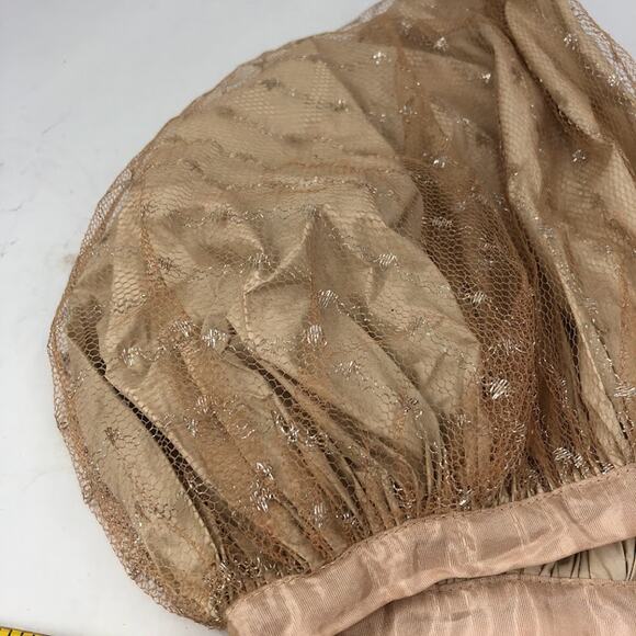 Vintage 1950\'s Hair Bonnet Vinyl w/ Metallic Mesh Overlay Neck Tie Curlers NUDE main image 8